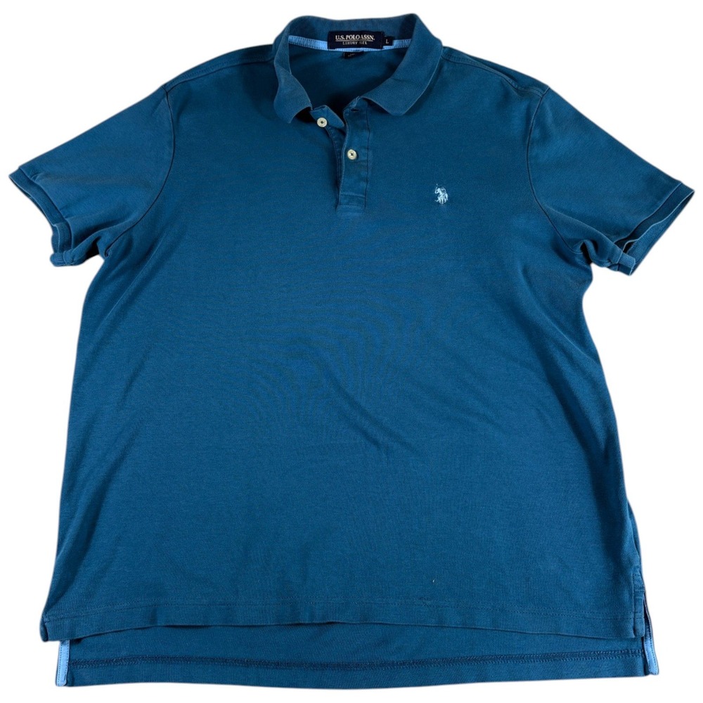 US Polo Assn. Luxury Feel Polo Shirt Men Large Blue Embroidered Golf Performance